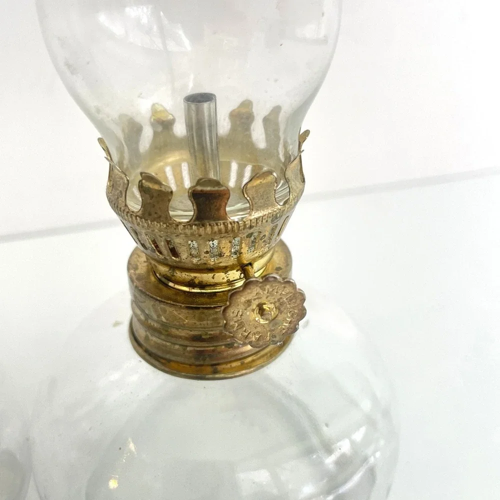 Vintage Lamplight Farms Miniature Oil Lamps Clear Glass Made in Italy Set of 2